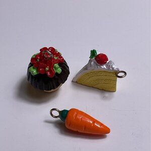 Miniature Dessert Charms Pendants Set Of 3 Cupcake Carrot & Cake Slice